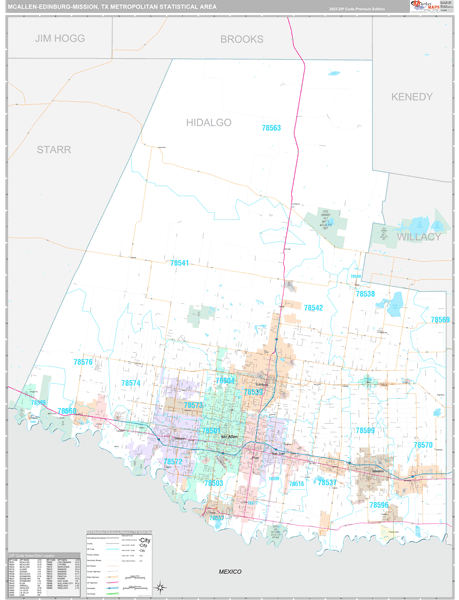 McAllen-Edinburg-Mission Metro Area Zip Code Wall Map